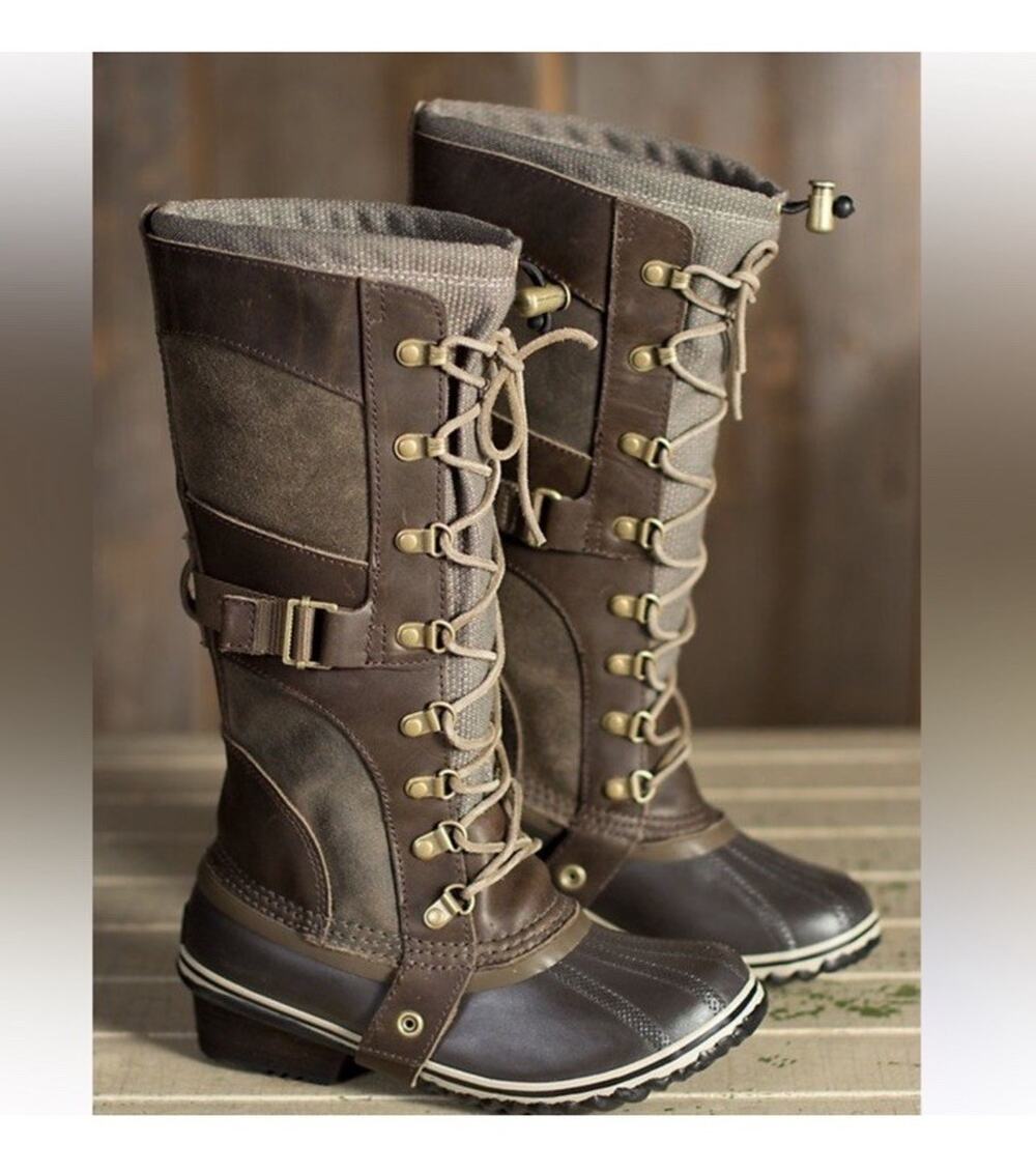 SOREL Conquest Carly Women Tall Waterproof Leather Snow Duck Boots Sz 9.5 EUC